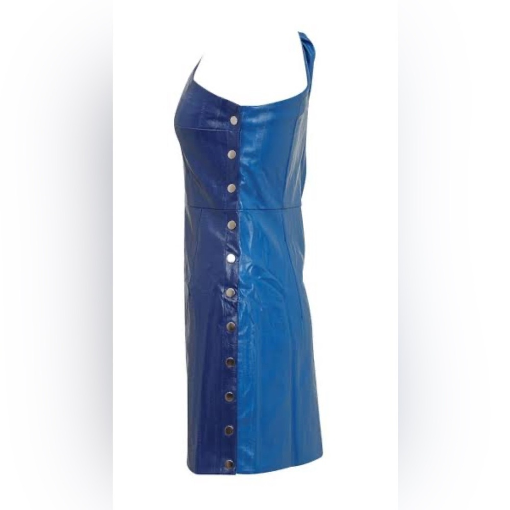 Rotate Chic One-Shoulder Blue leather Dress|size 38 holiday party ready - Picture 2 of 4